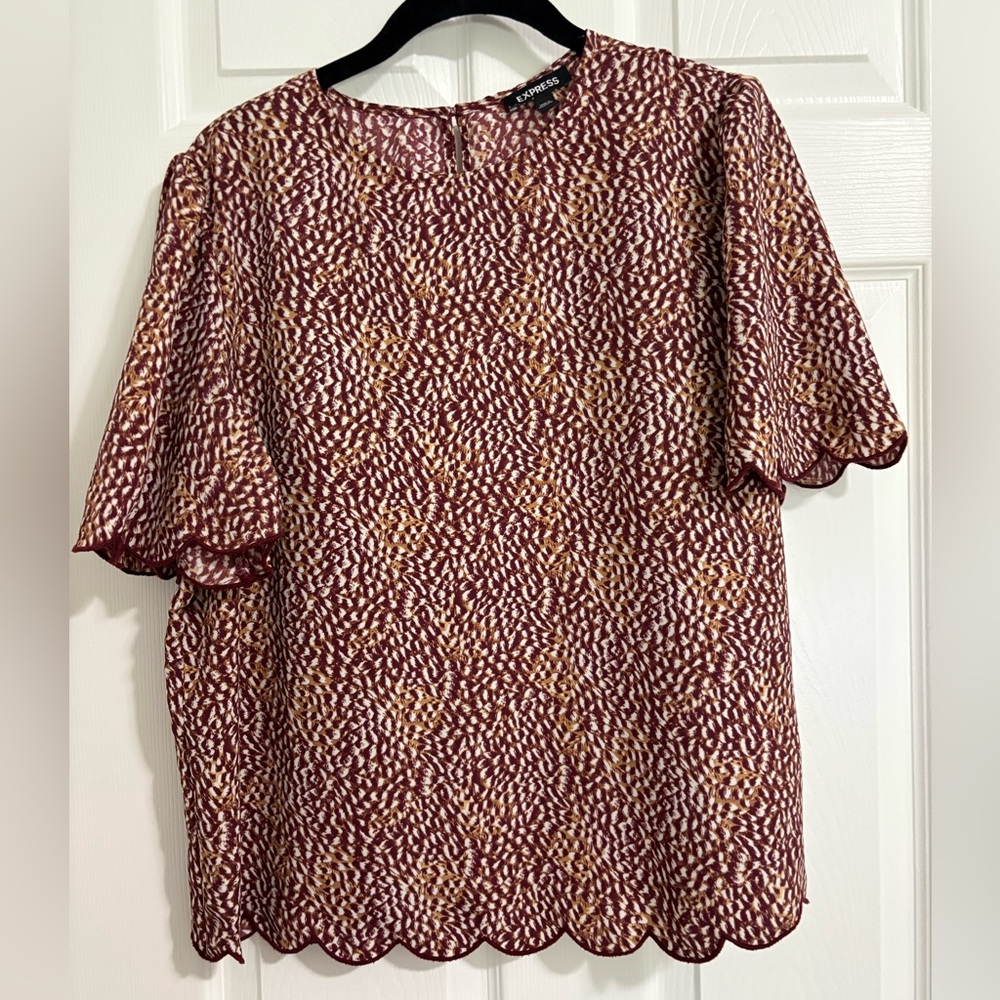 Express Burgundy Scallop Detail Blouse
